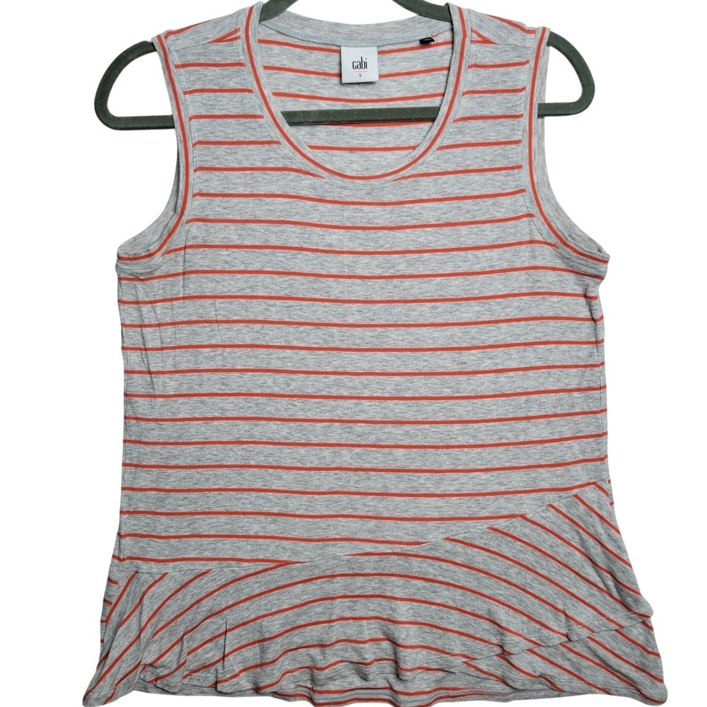 Womens Cabi Small Sleeveless Ruffle‎ Peplum Tank Top 5331 Gray Orange Striped
